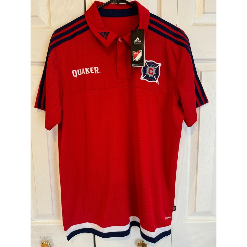 NEW Adidas Chicago Fire FC Quaker Soccer On‎ Field Polo Shirt Red Men's Size L